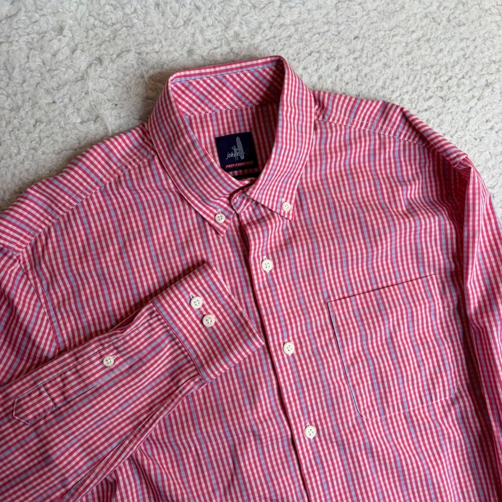 Johnnie-O Prep-Formance Shirt Mens Small Pink Gingham Button Down JMWL4160